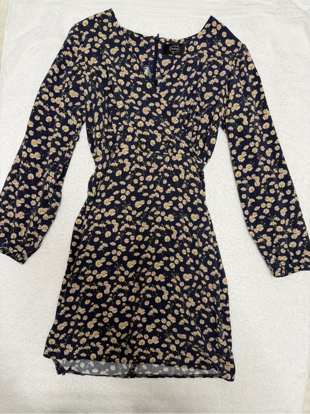 Navy Floral Wrap-Style Long Sleeve Dress